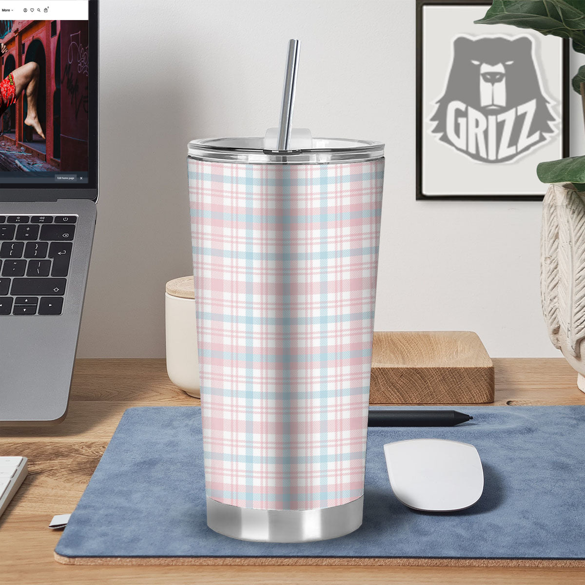 Madras Pastel Print Pattern Tumbler-grizzshop