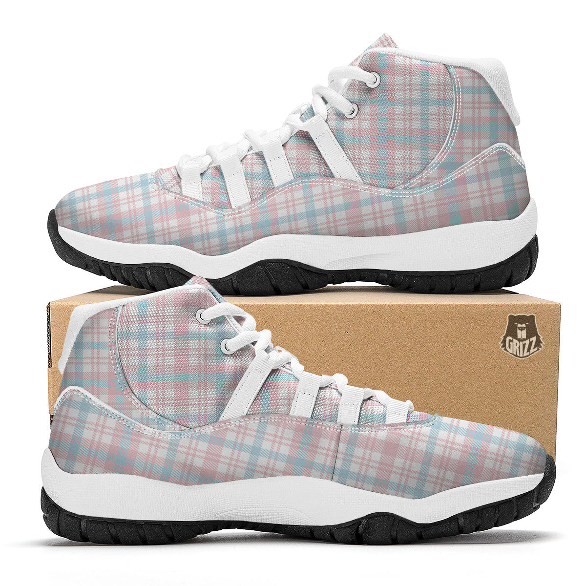 Madras Pastel Print Pattern White Bball Shoes-grizzshop