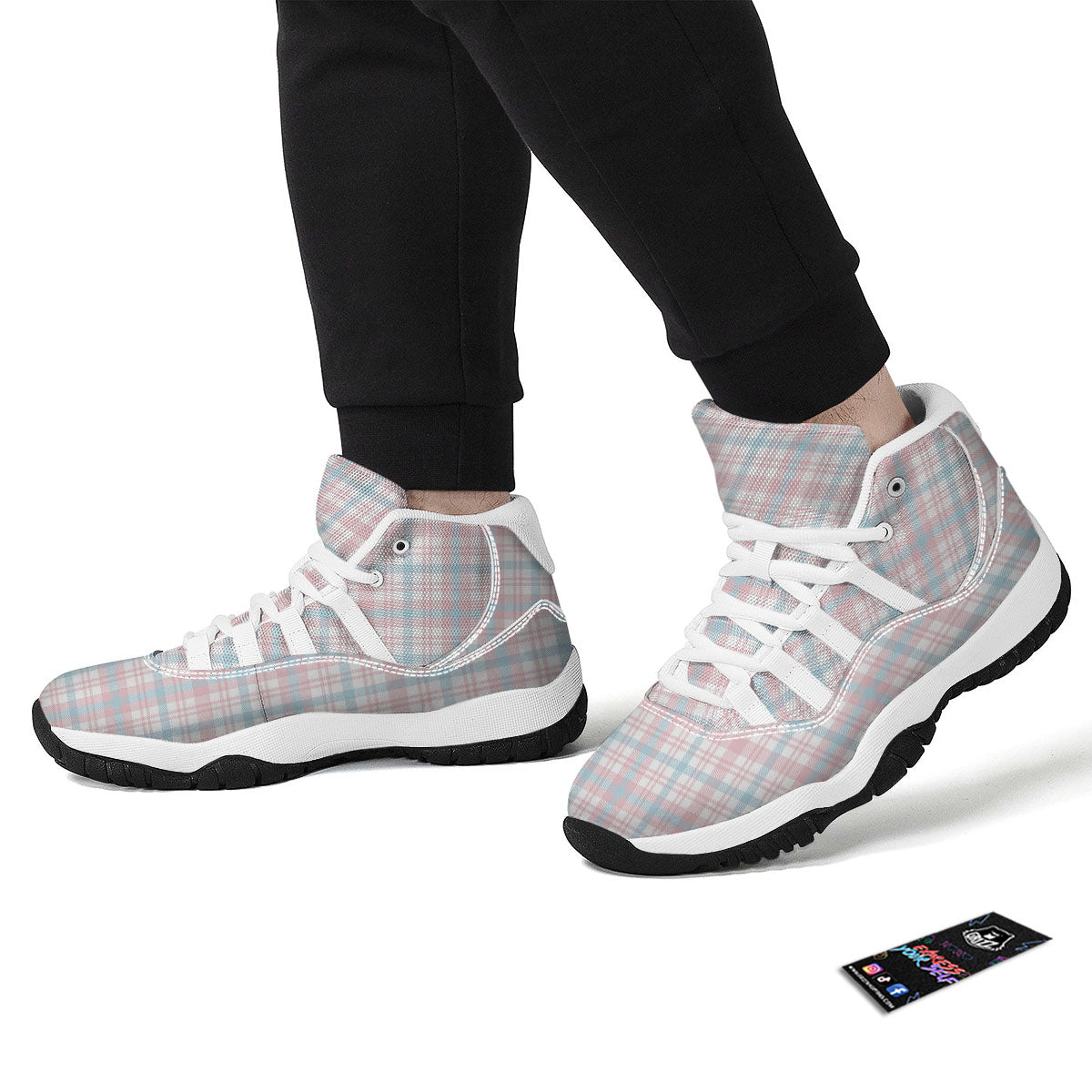 Madras Pastel Print Pattern White Bball Shoes-grizzshop