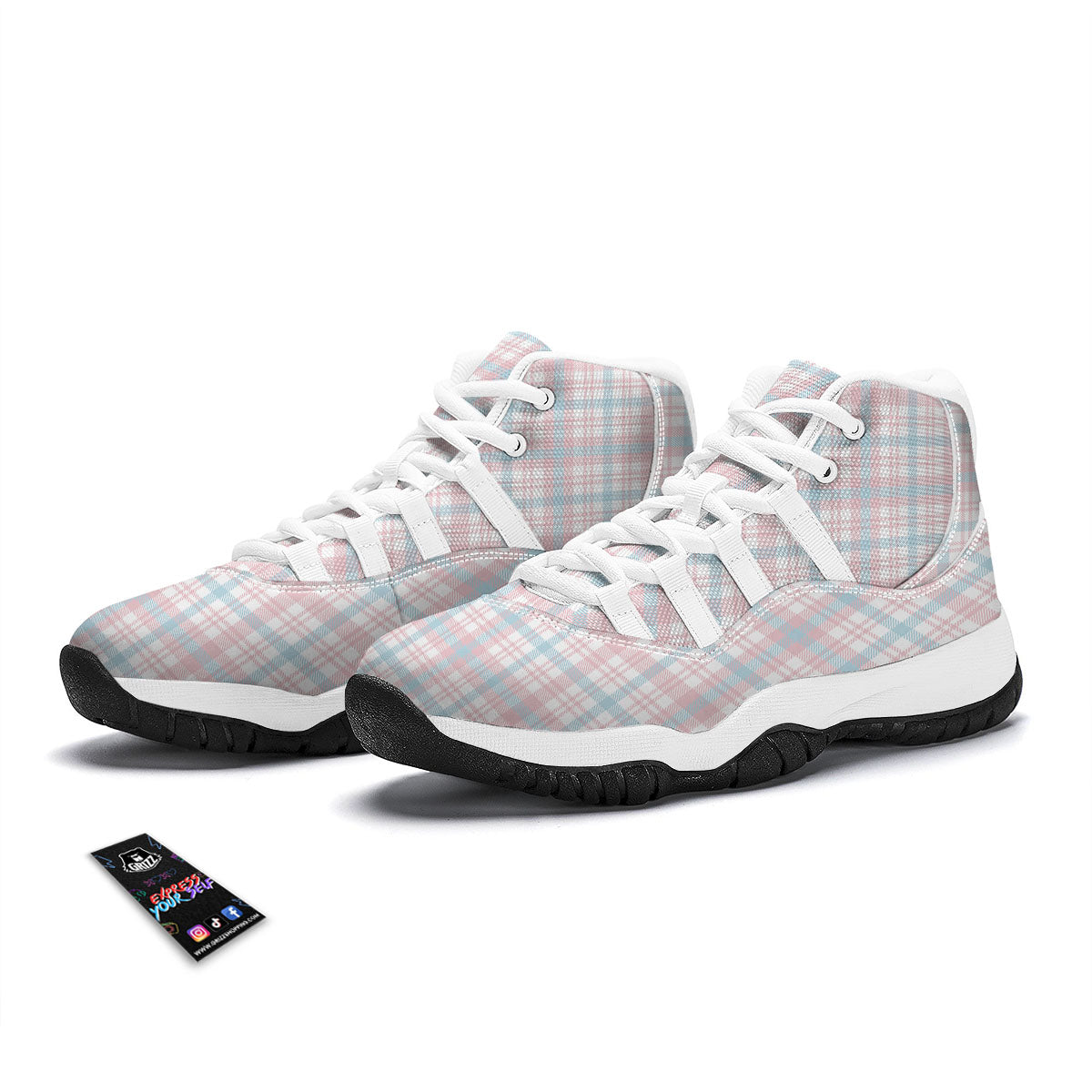 Madras Pastel Print Pattern White Bball Shoes-grizzshop