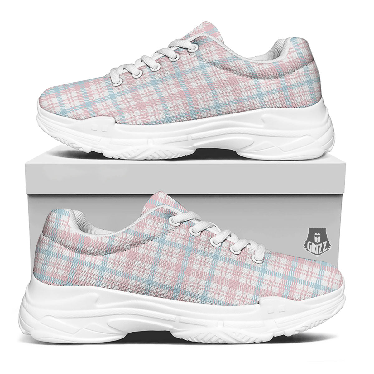 Madras Pastel Print Pattern White Chunky Shoes-grizzshop