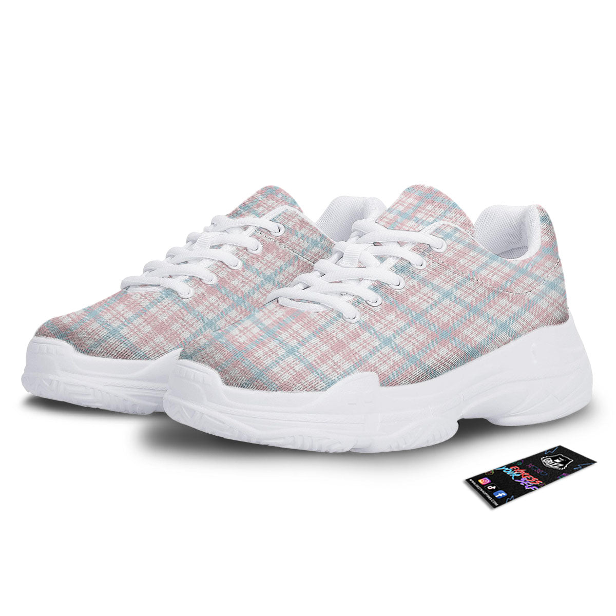 Madras Pastel Print Pattern White Chunky Shoes-grizzshop