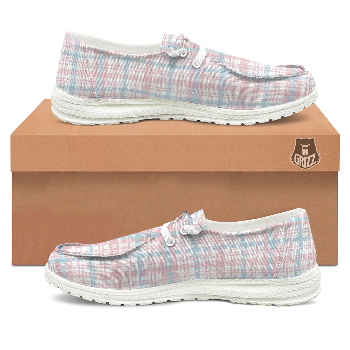 Madras Pastel Print Pattern White Loafers-grizzshop