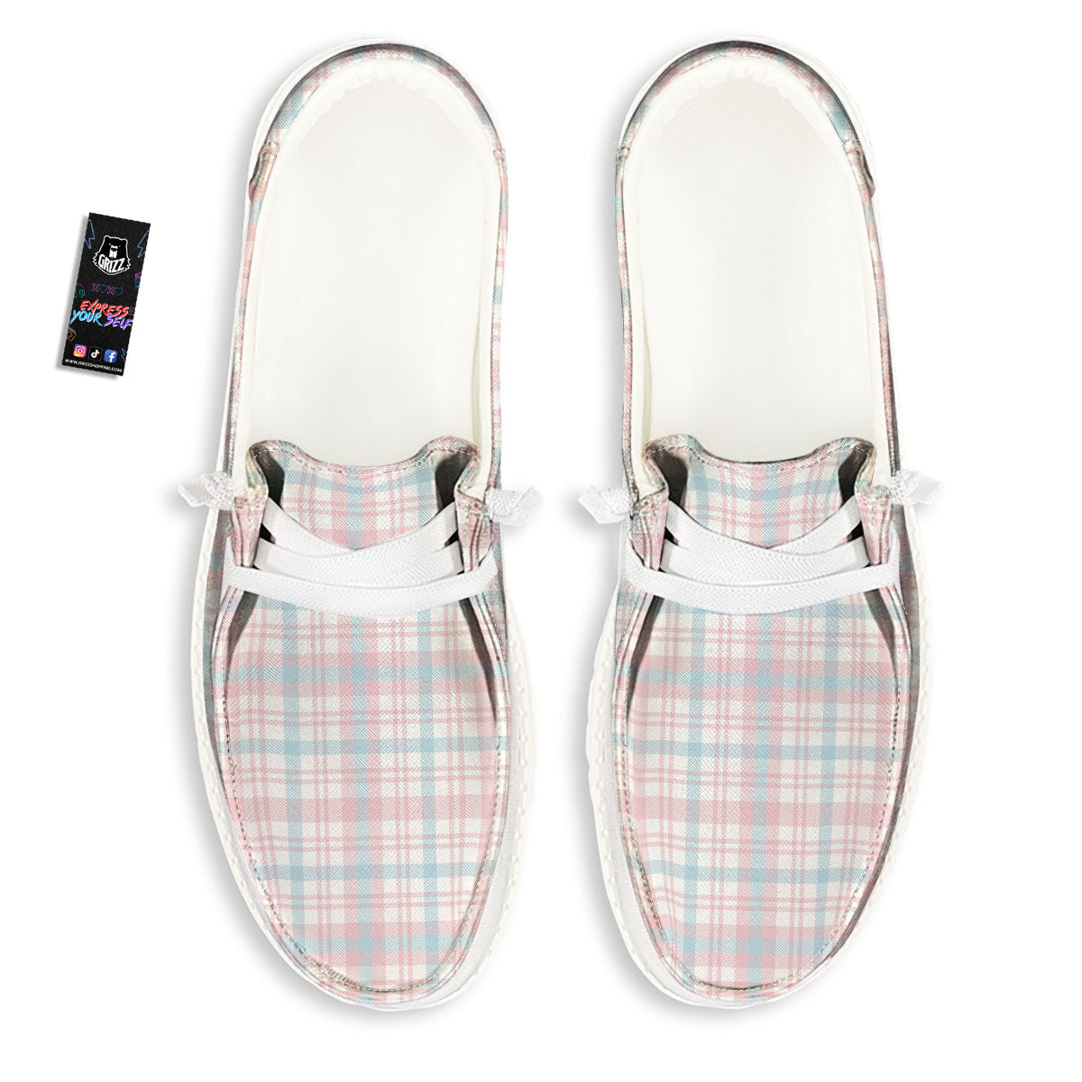 Madras Pastel Print Pattern White Loafers-grizzshop