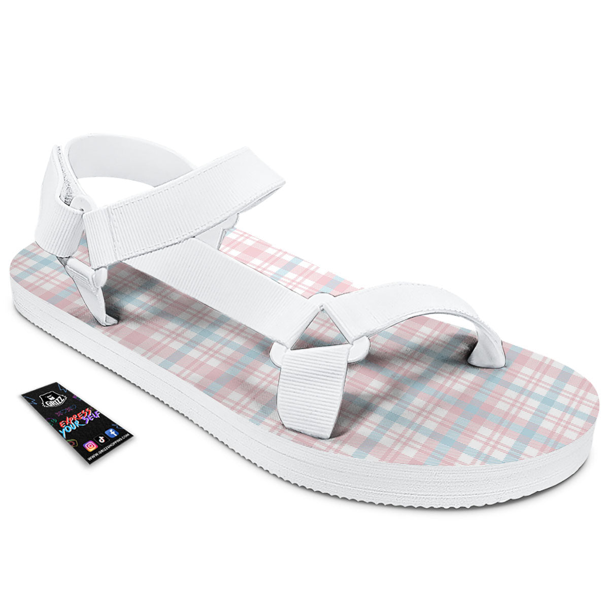 Madras Pastel Print Pattern White Open Toe Sandals-grizzshop