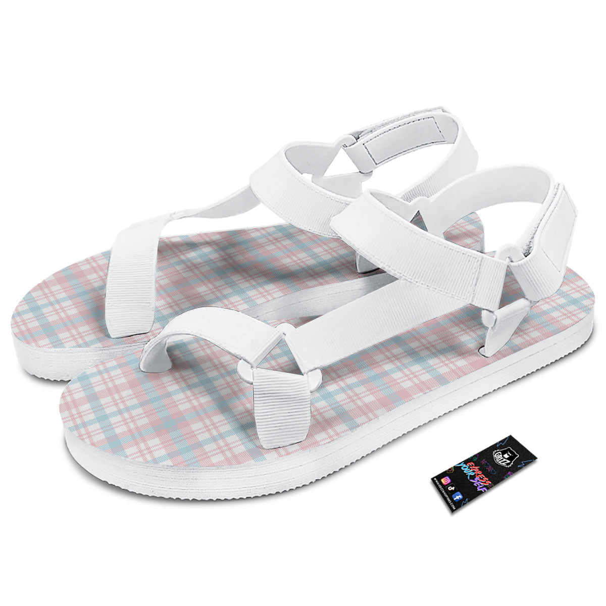 Madras Pastel Print Pattern White Open Toe Sandals-grizzshop