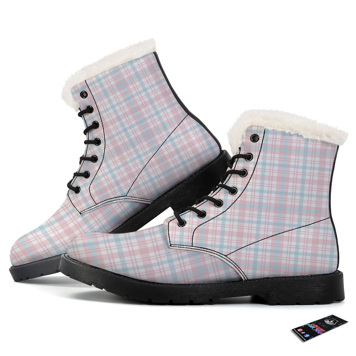 Madras Pastel Print Pattern Winter Boots-grizzshop