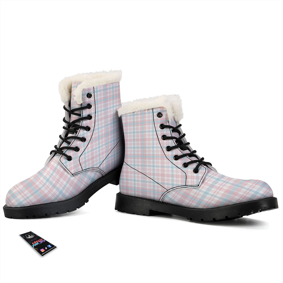 Madras Pastel Print Pattern Winter Boots-grizzshop