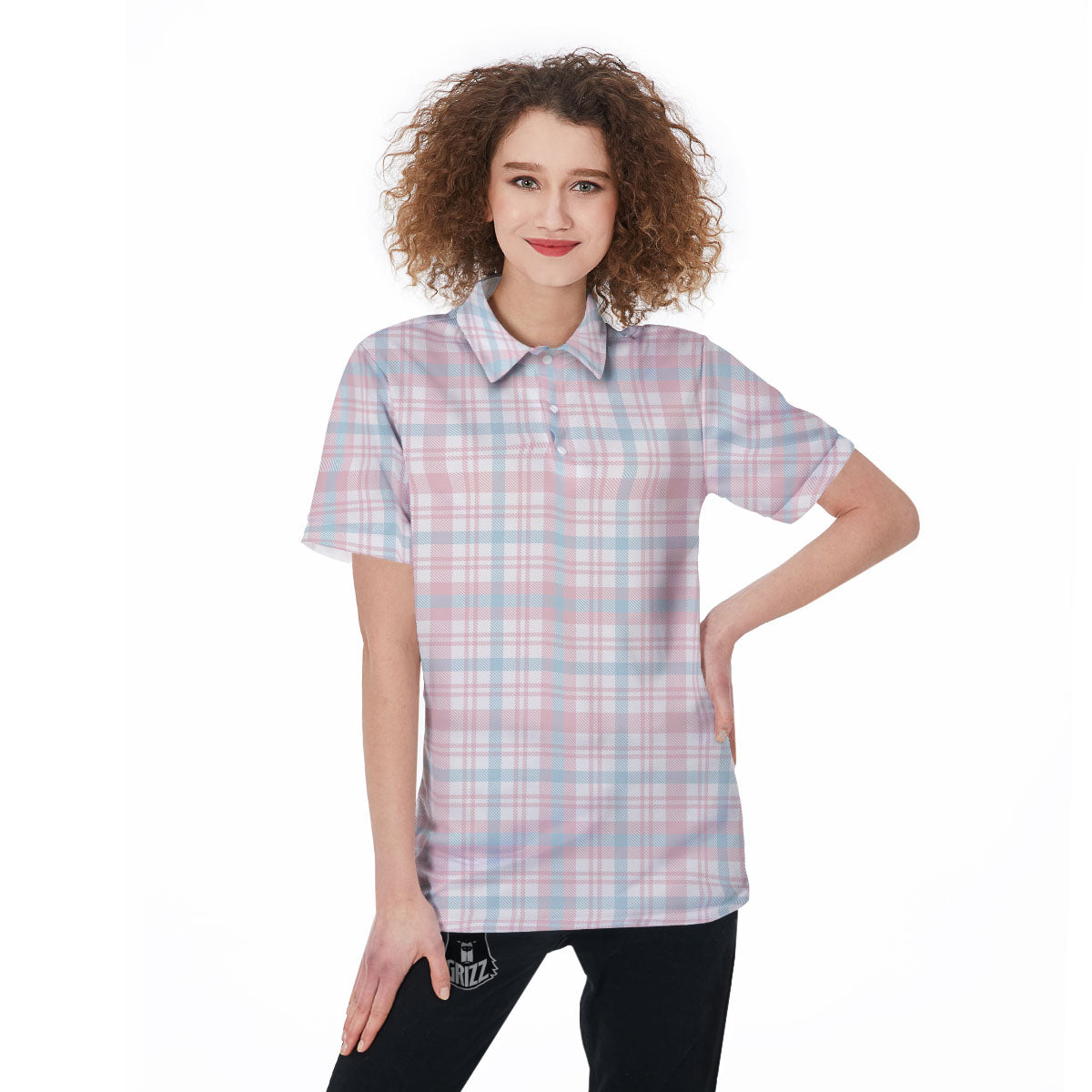 Madras Pastel Print Pattern Women's Golf Shirts-grizzshop