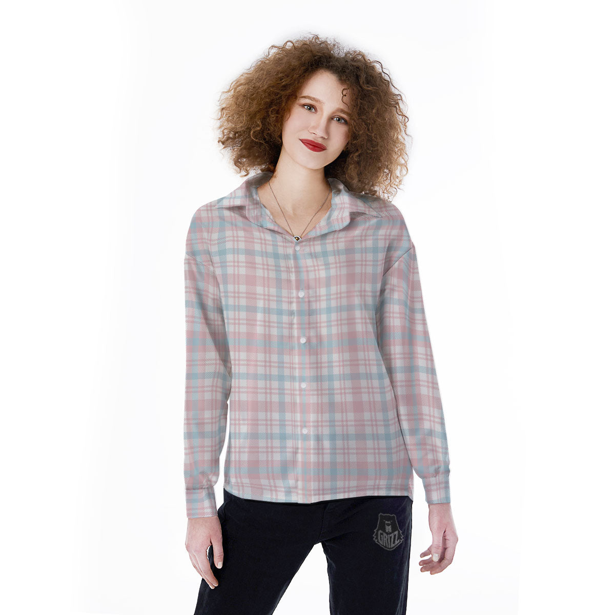 Madras Pastel Print Pattern Women's Long Sleeve Shirts-grizzshop