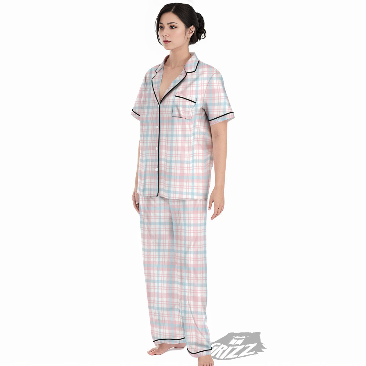 Madras Pastel Print Pattern Women's Pajamas Set-grizzshop