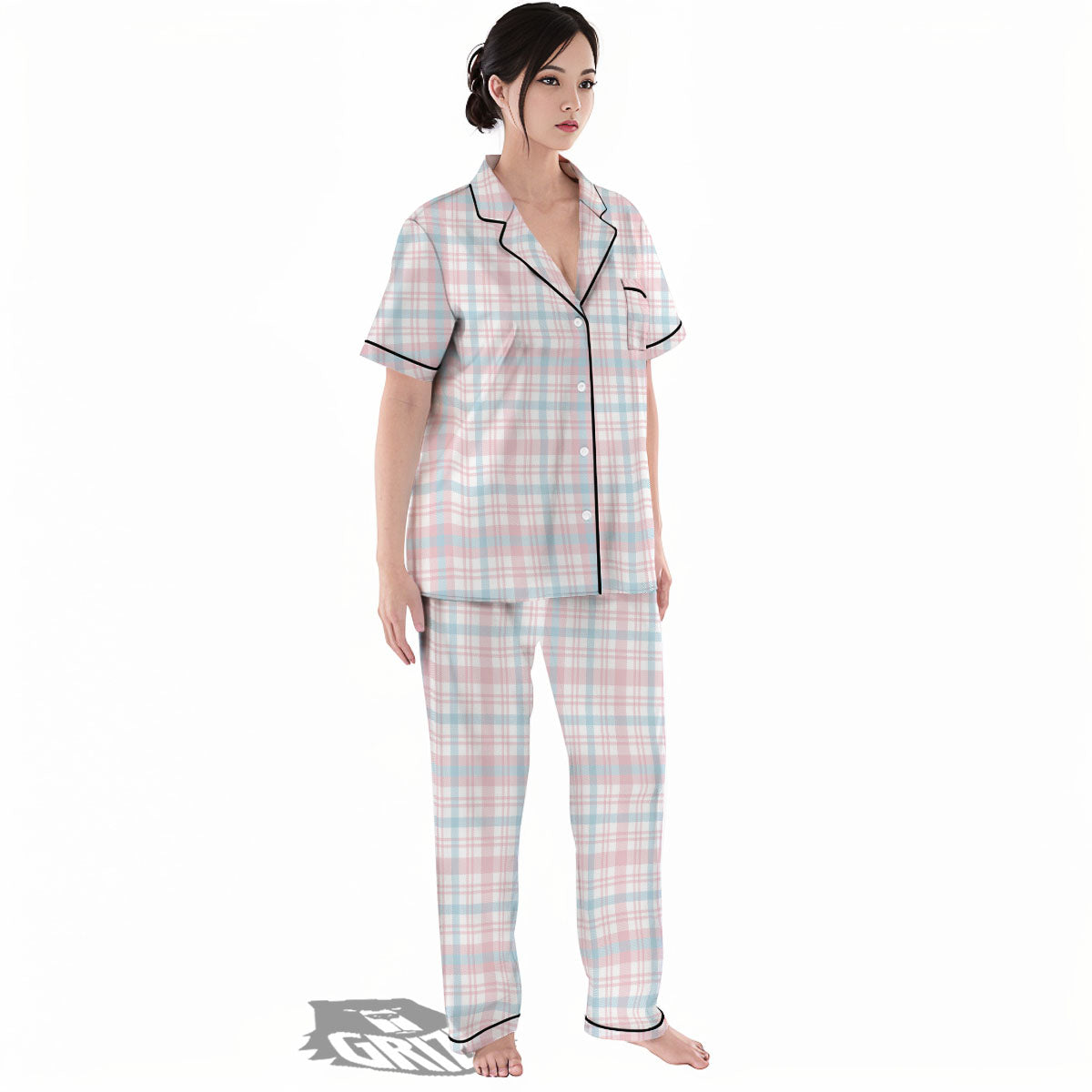 Madras Pastel Print Pattern Women's Pajamas Set-grizzshop