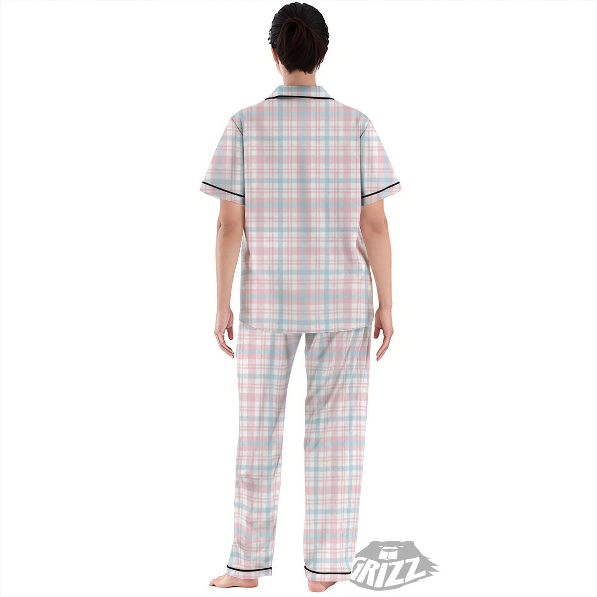 Madras Pastel Print Pattern Women's Pajamas Set-grizzshop