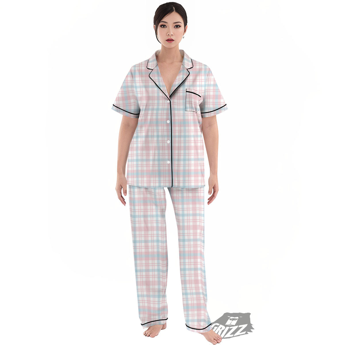 Madras Pastel Print Pattern Women's Pajamas Set-grizzshop