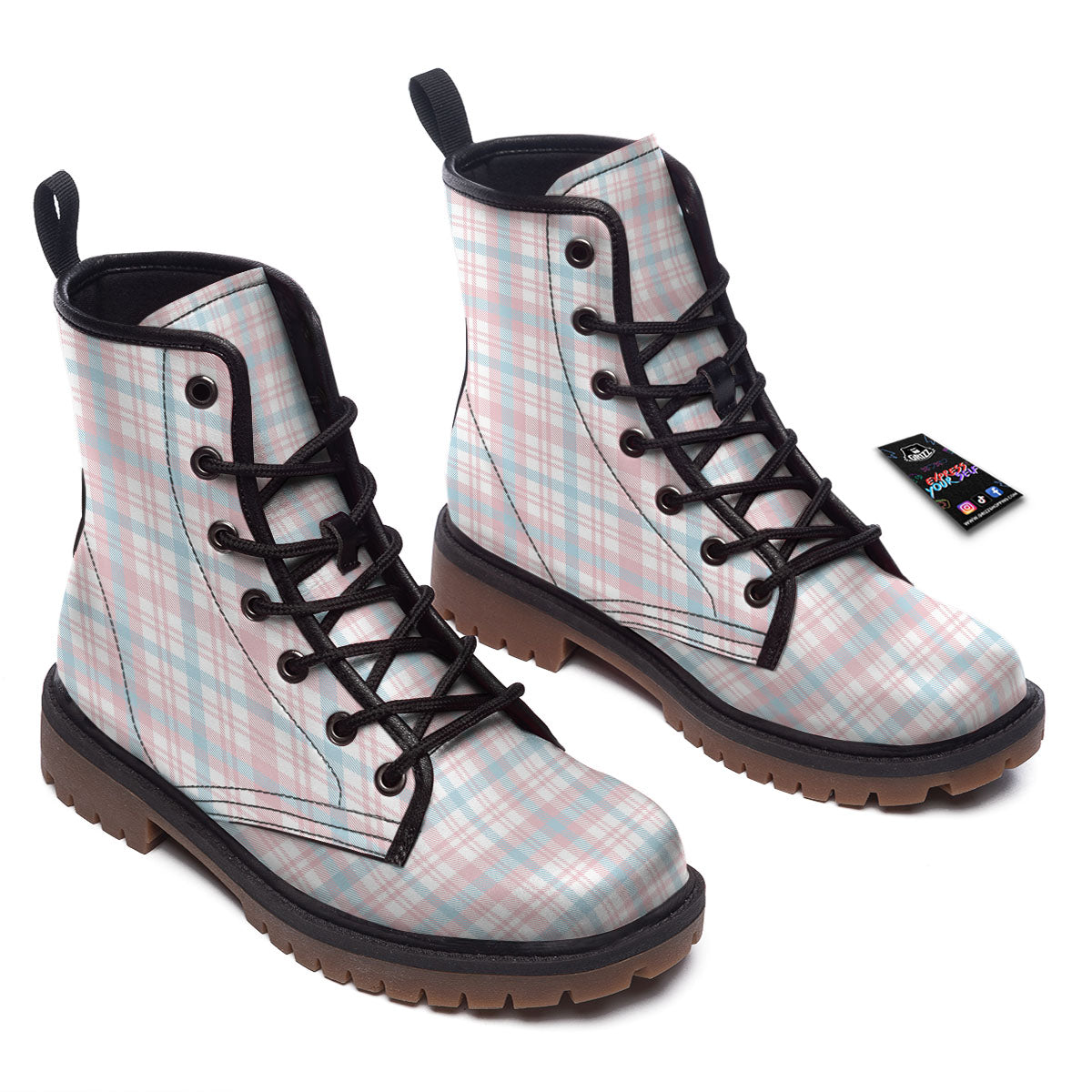 Madras Pastel Print Pattern Work Boots-grizzshop