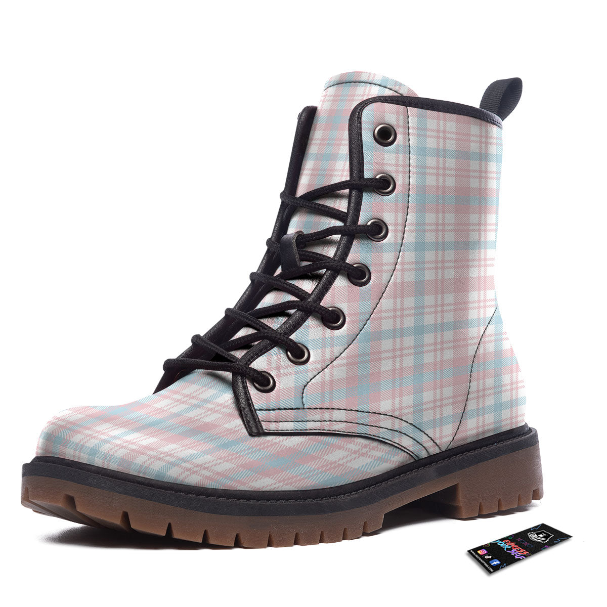Madras Pastel Print Pattern Work Boots-grizzshop
