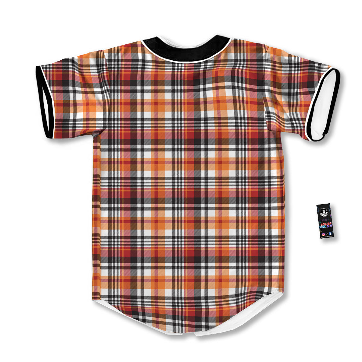 Madras Plaid Black And Orange Print Pattern Baseball Jersey-grizzshop