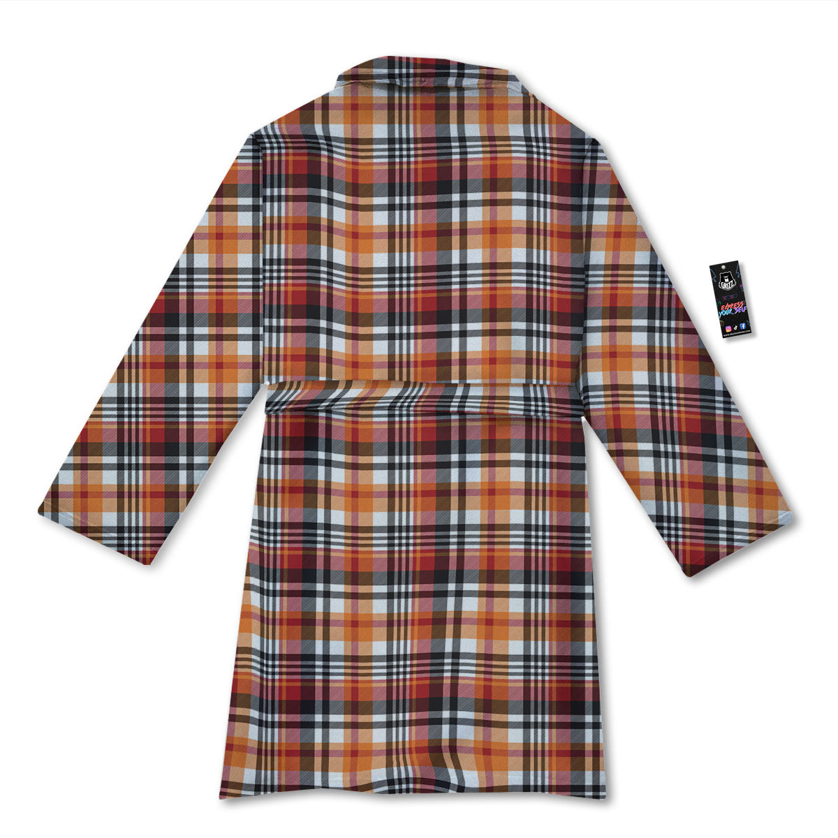 Madras Plaid Black And Orange Print Pattern Bathrobe-grizzshop