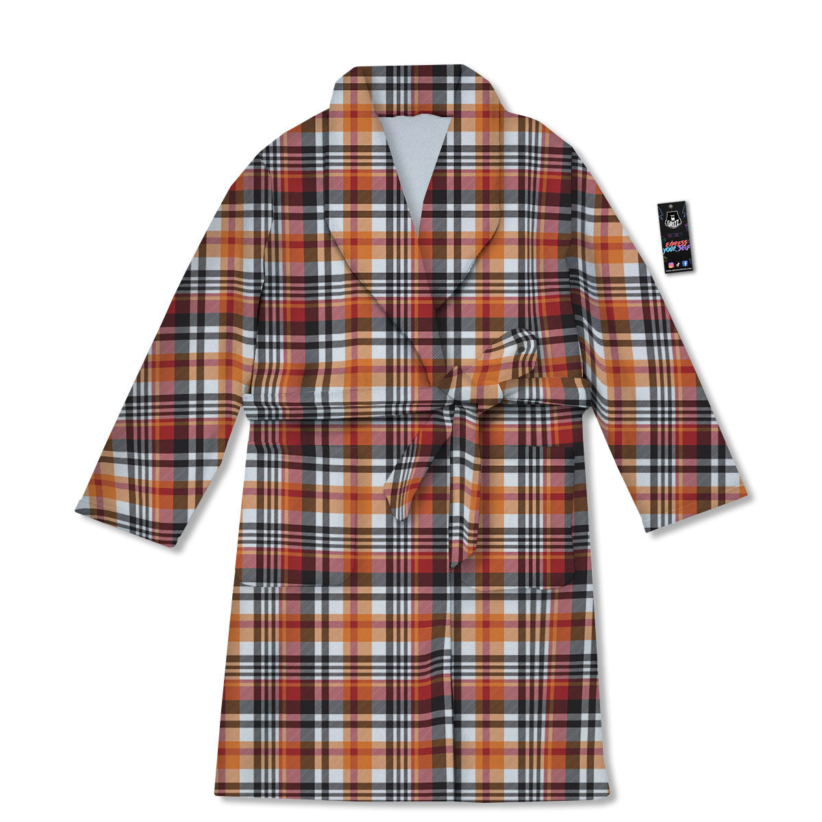 Madras Plaid Black And Orange Print Pattern Bathrobe-grizzshop