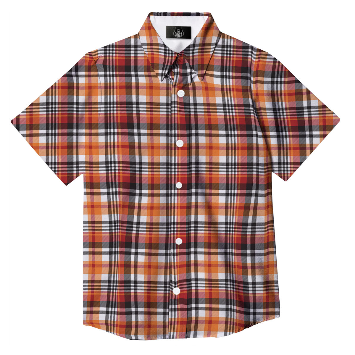 Madras Plaid Black And Orange Print Pattern Button Up Shirt-grizzshop