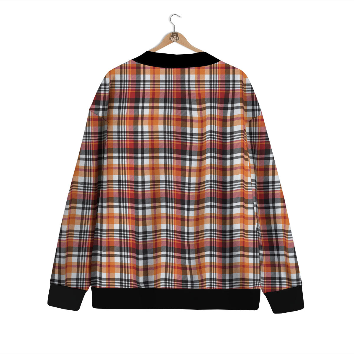 Madras Plaid Black And Orange Print Pattern Cardigan-grizzshop