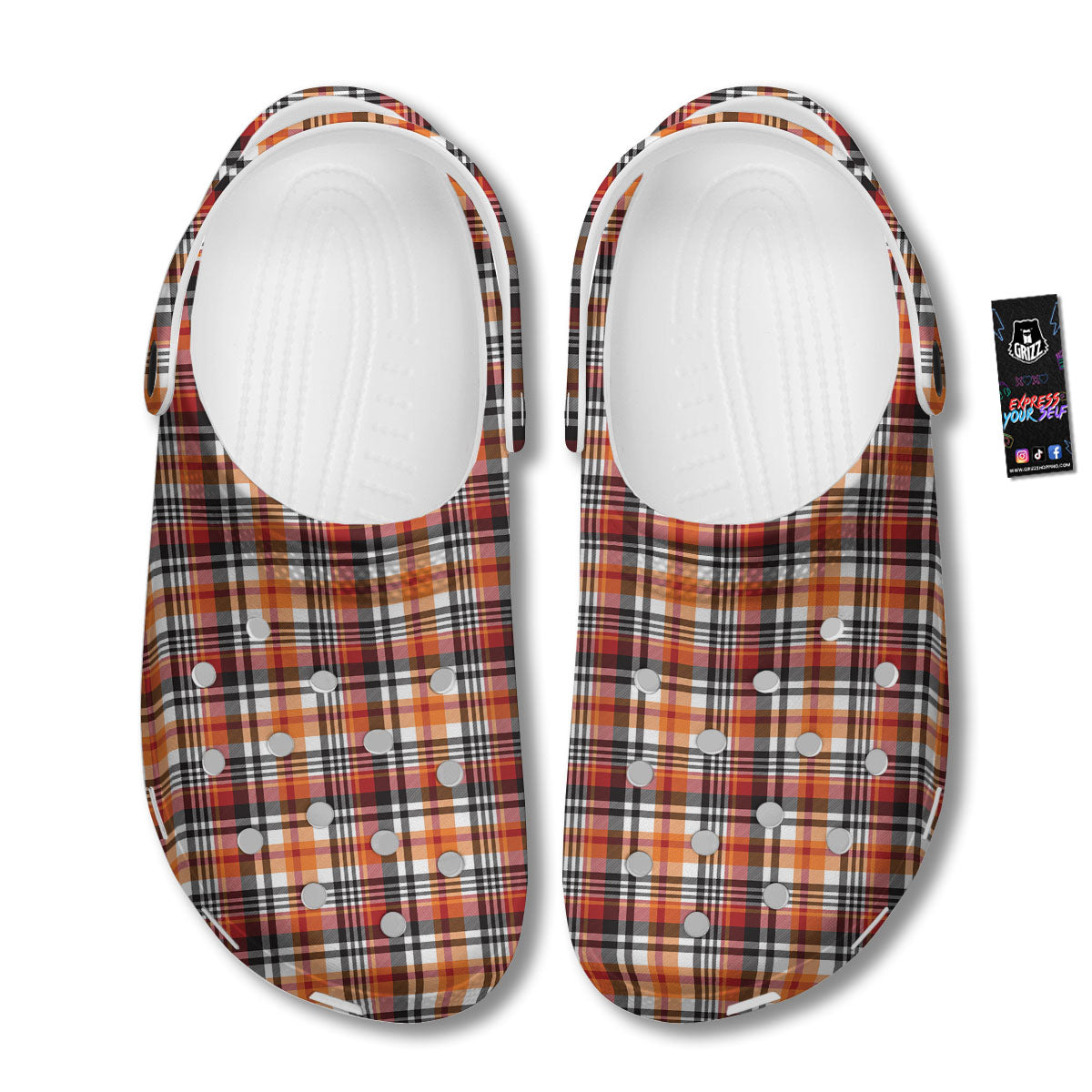 Madras Plaid Black And Orange Print Pattern Clog-grizzshop