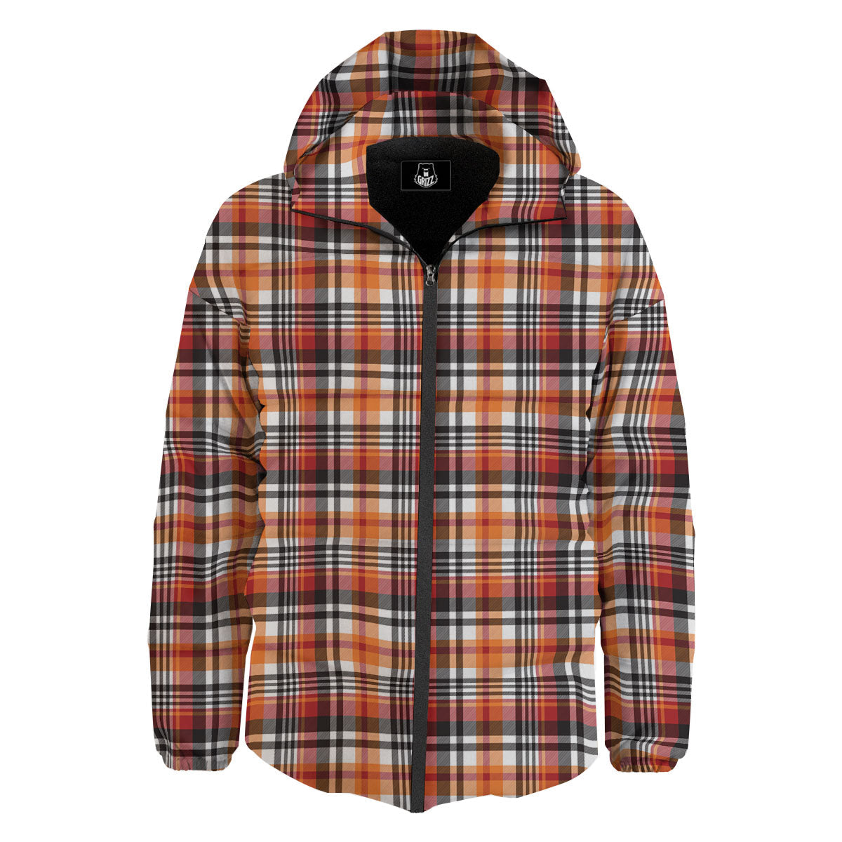 Madras Plaid Black And Orange Print Pattern Down Jacket-grizzshop