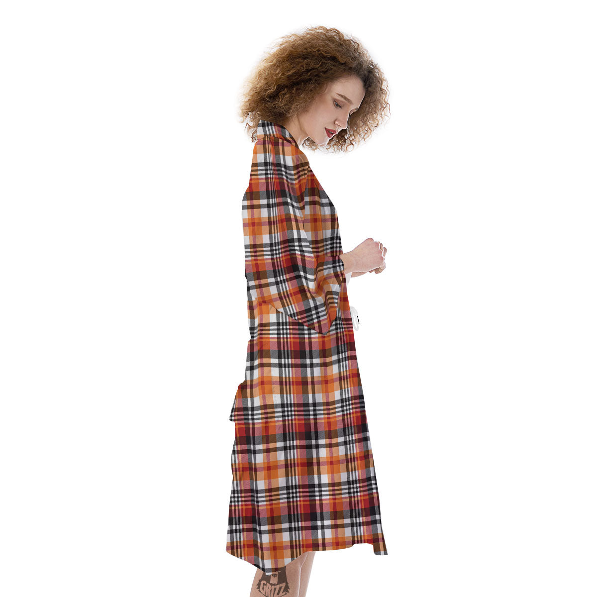 Madras Plaid Black And Orange Print Pattern Kimono-grizzshop