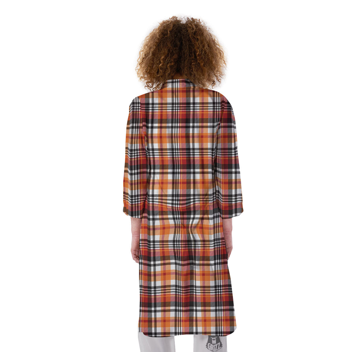 Madras Plaid Black And Orange Print Pattern Kimono-grizzshop