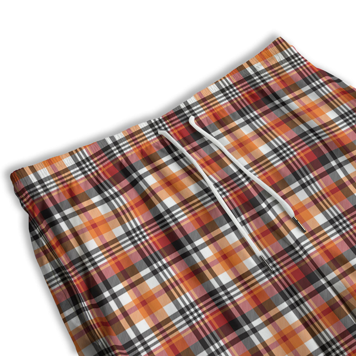 Madras Plaid Black And Orange Print Pattern Men's Athletic Shorts