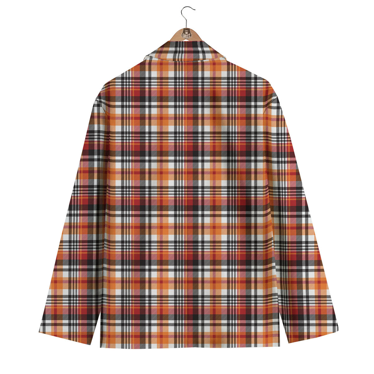 Madras Plaid Black And Orange Print Pattern Men's Blazer-grizzshop