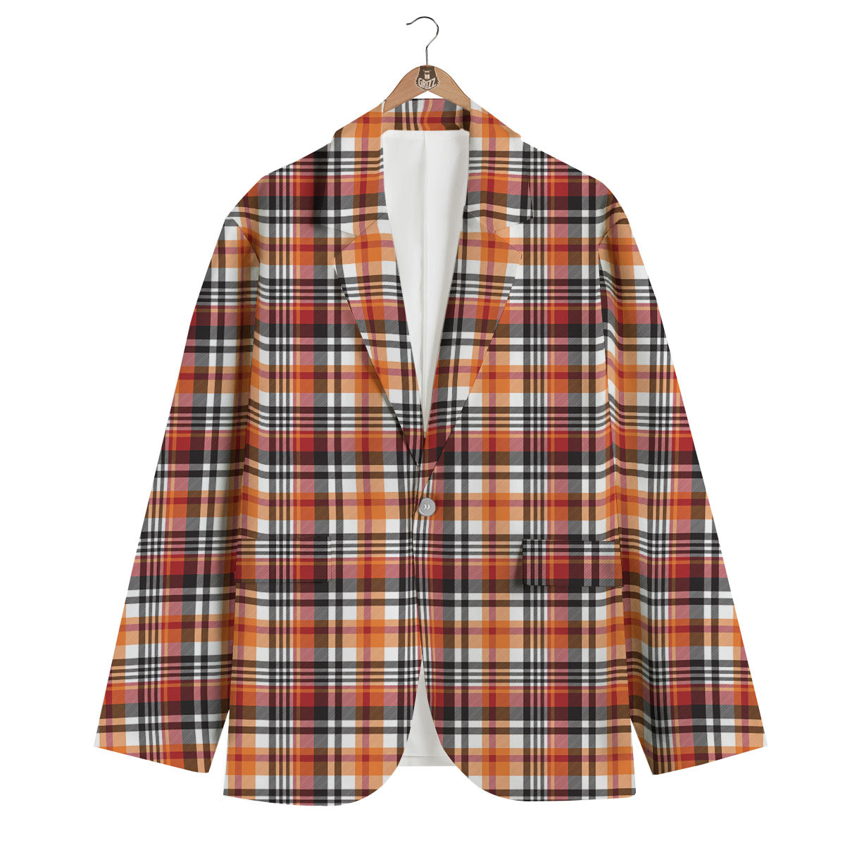 Madras Plaid Black And Orange Print Pattern Men's Blazer-grizzshop