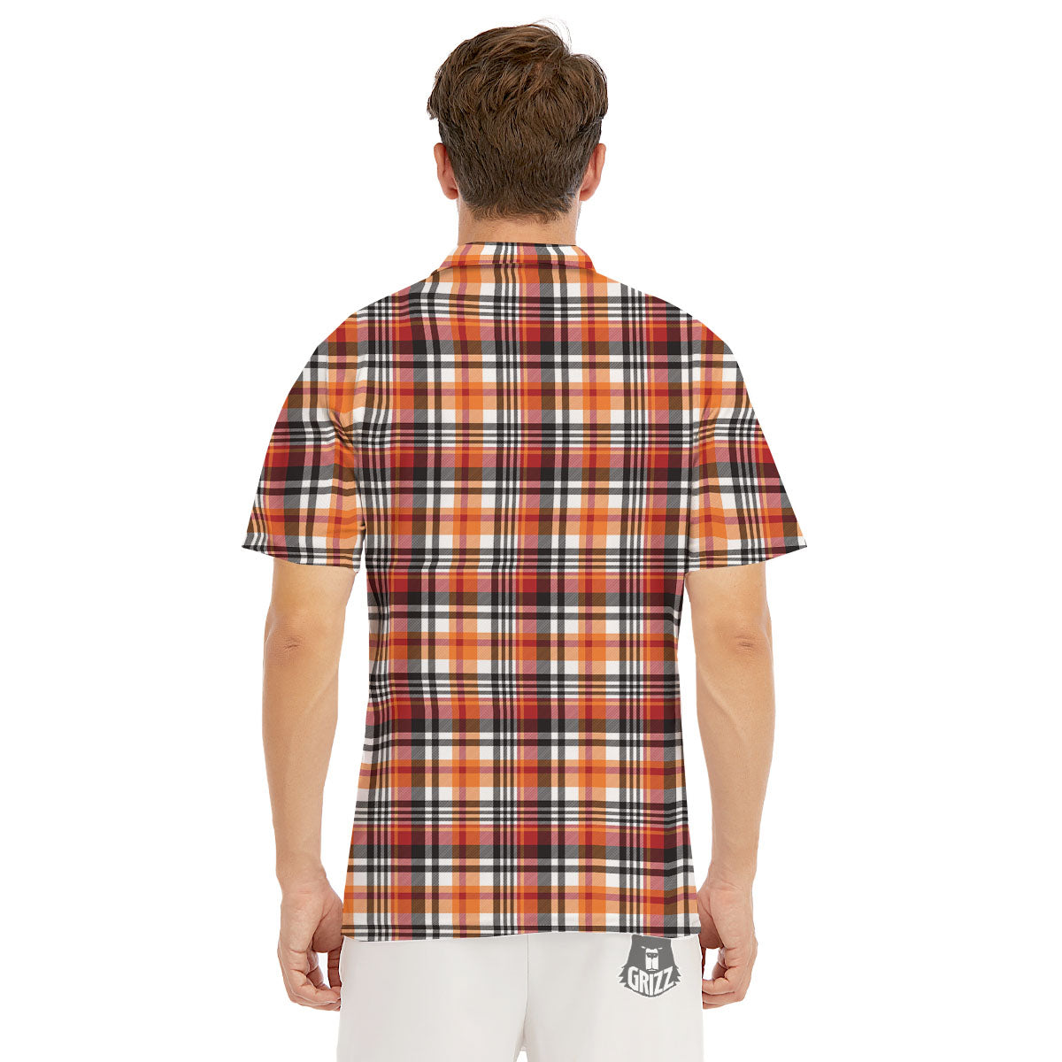 Madras Plaid Black And Orange Print Pattern Men's Golf Shirts-grizzshop