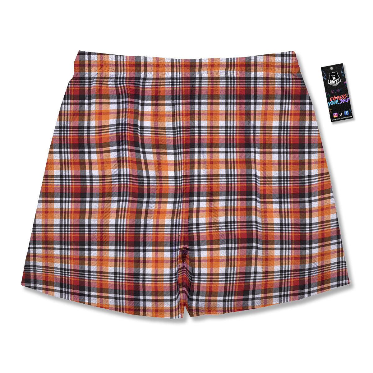 Madras Plaid Black And Orange Print Pattern Men's Running Shorts-grizzshop