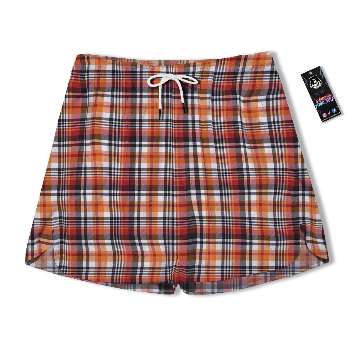 Madras Plaid Black And Orange Print Pattern Men's Running Shorts-grizzshop