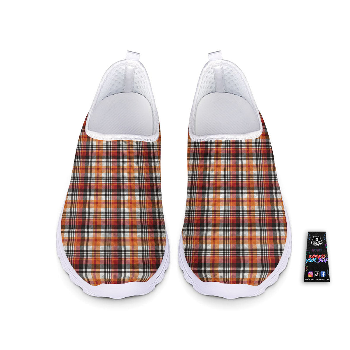 Madras Plaid Black And Orange Print Pattern Nurse Shoes-grizzshop