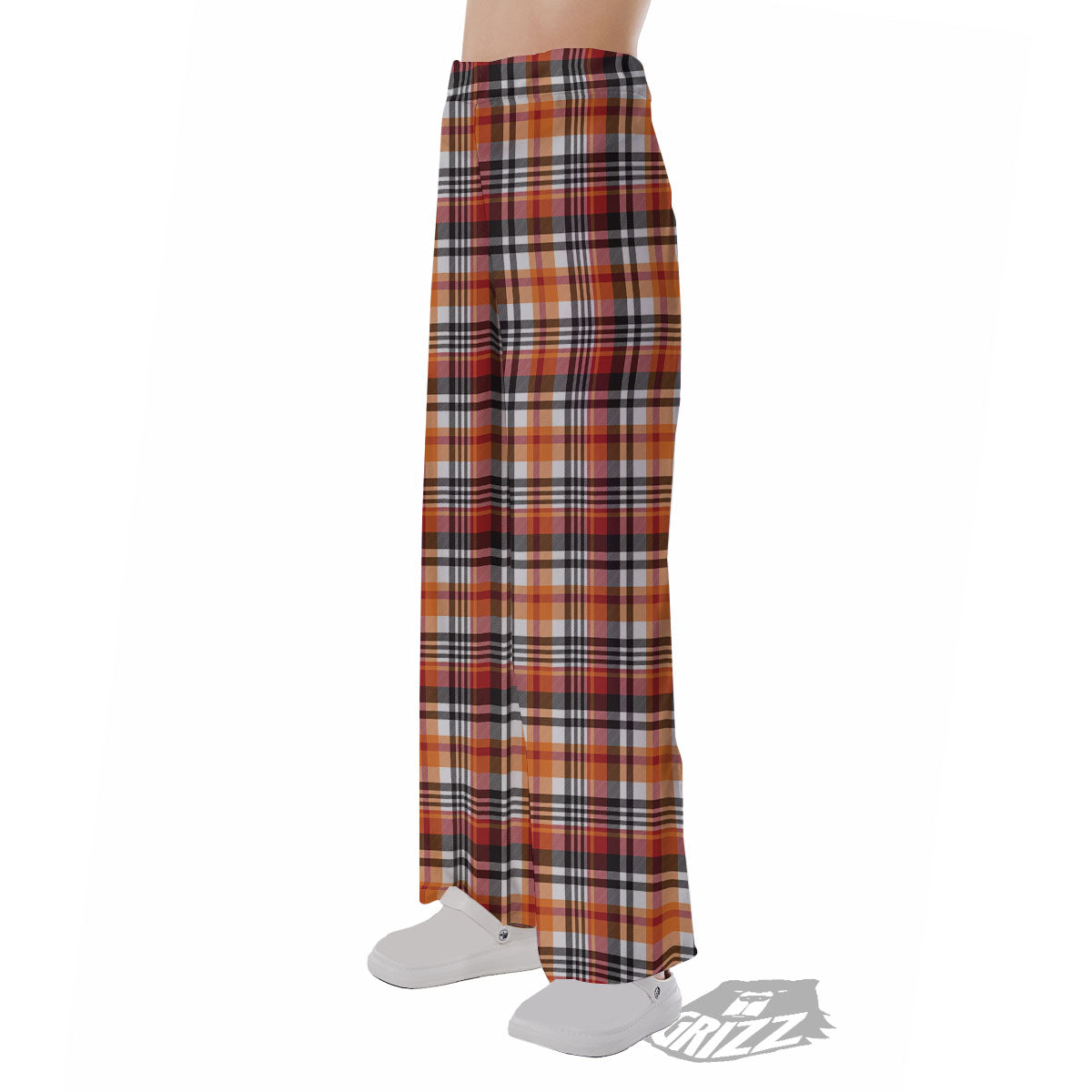 Madras Plaid Black And Orange Print Pattern Pajama Pants-grizzshop