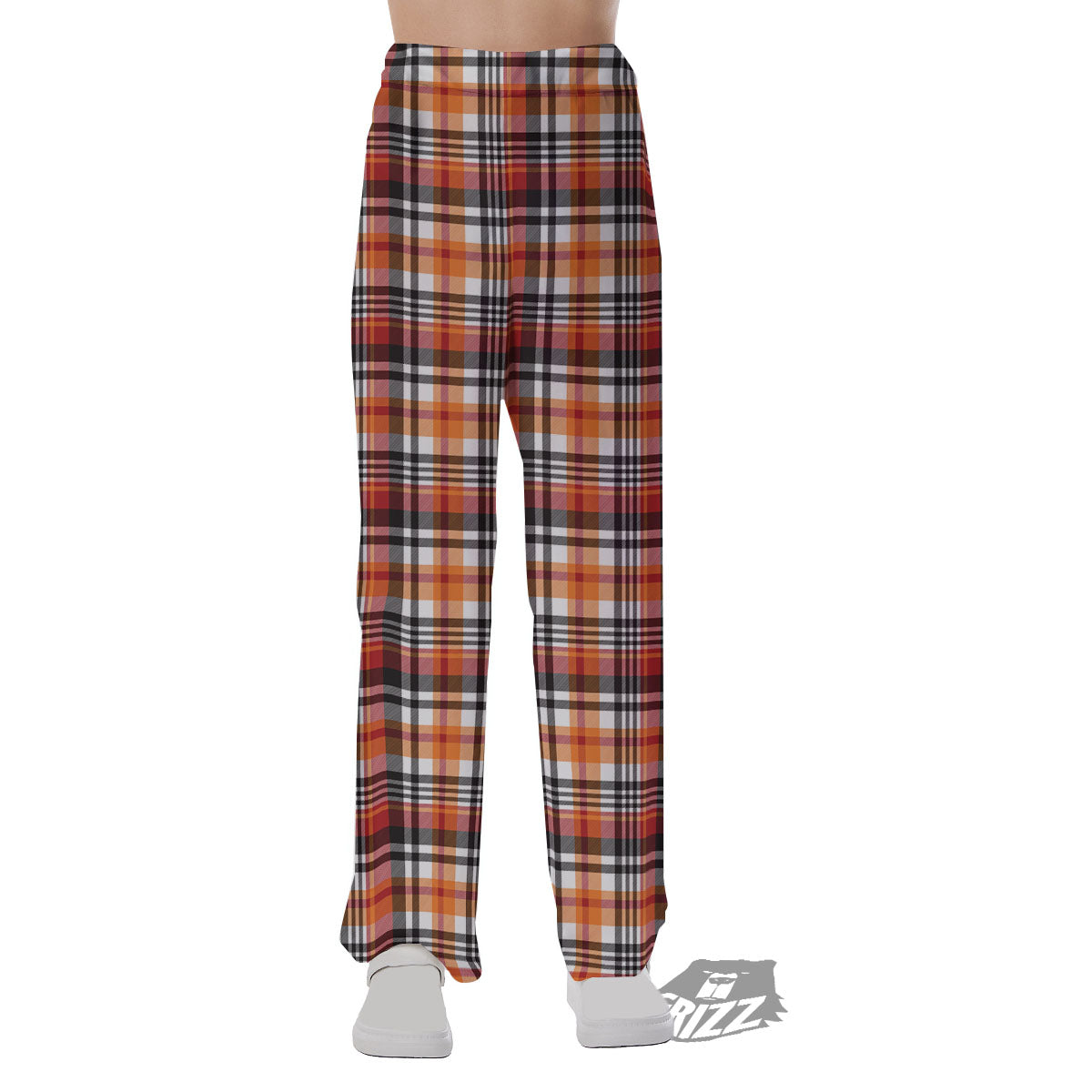Madras Plaid Black And Orange Print Pattern Pajama Pants-grizzshop