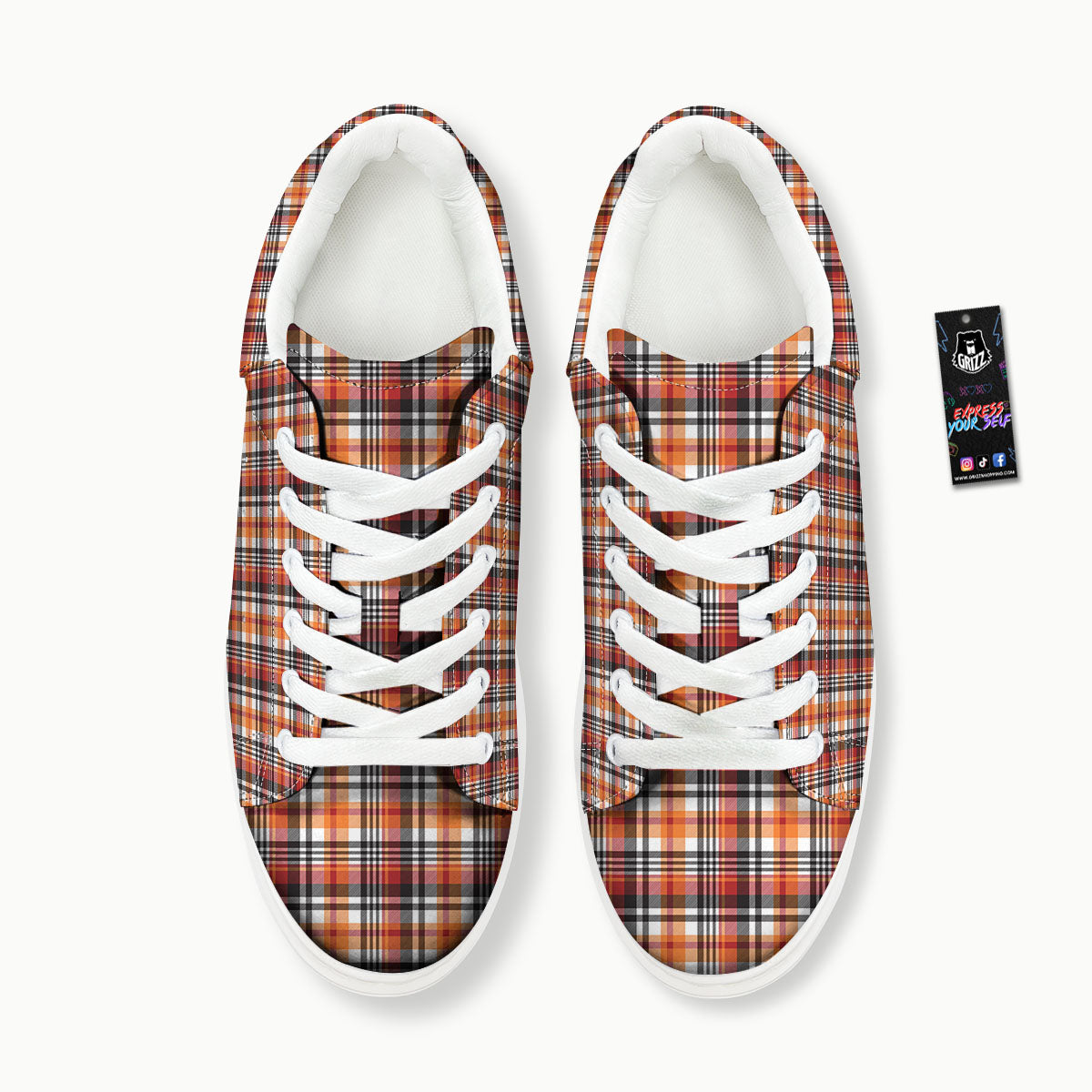 Madras Plaid Black And Orange Print Pattern Platform Shoes-grizzshop
