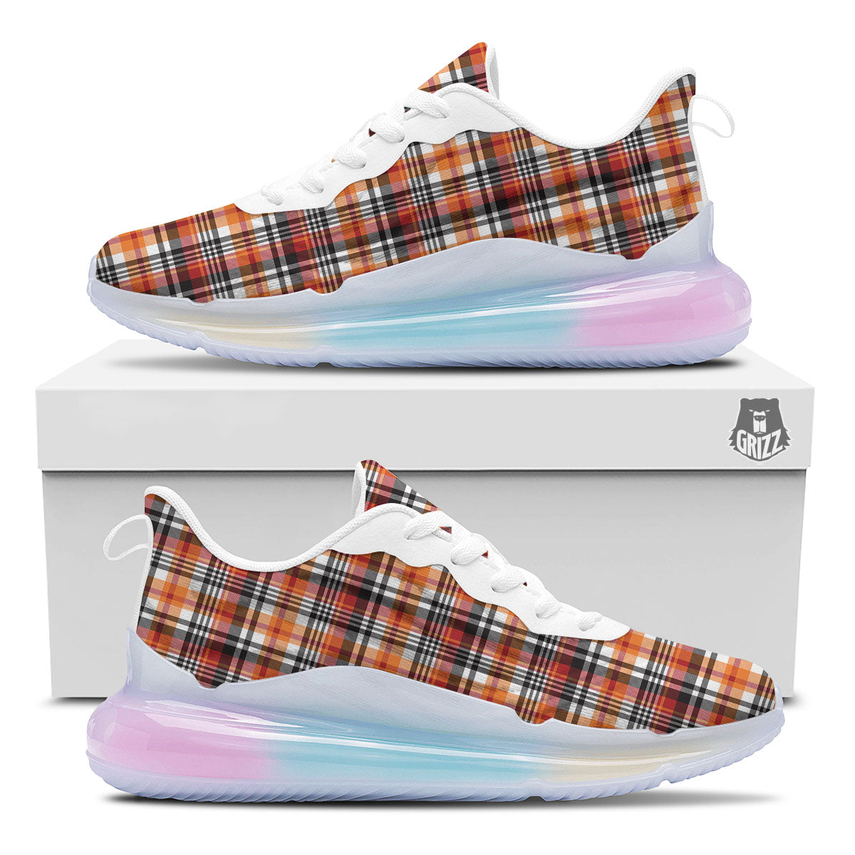 Madras Plaid Black And Orange Print Pattern Running Sneakers-grizzshop