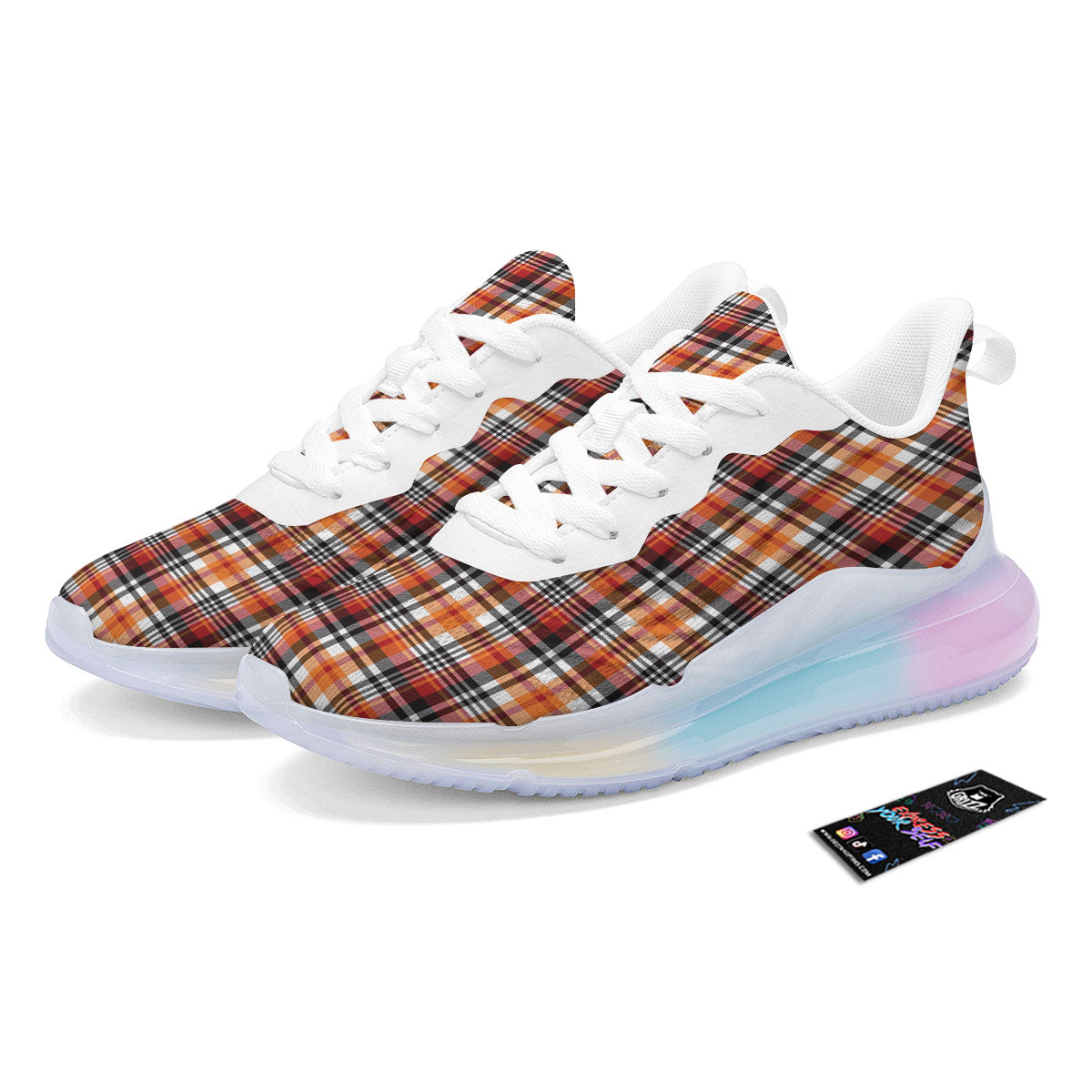 Madras Plaid Black And Orange Print Pattern Running Sneakers-grizzshop