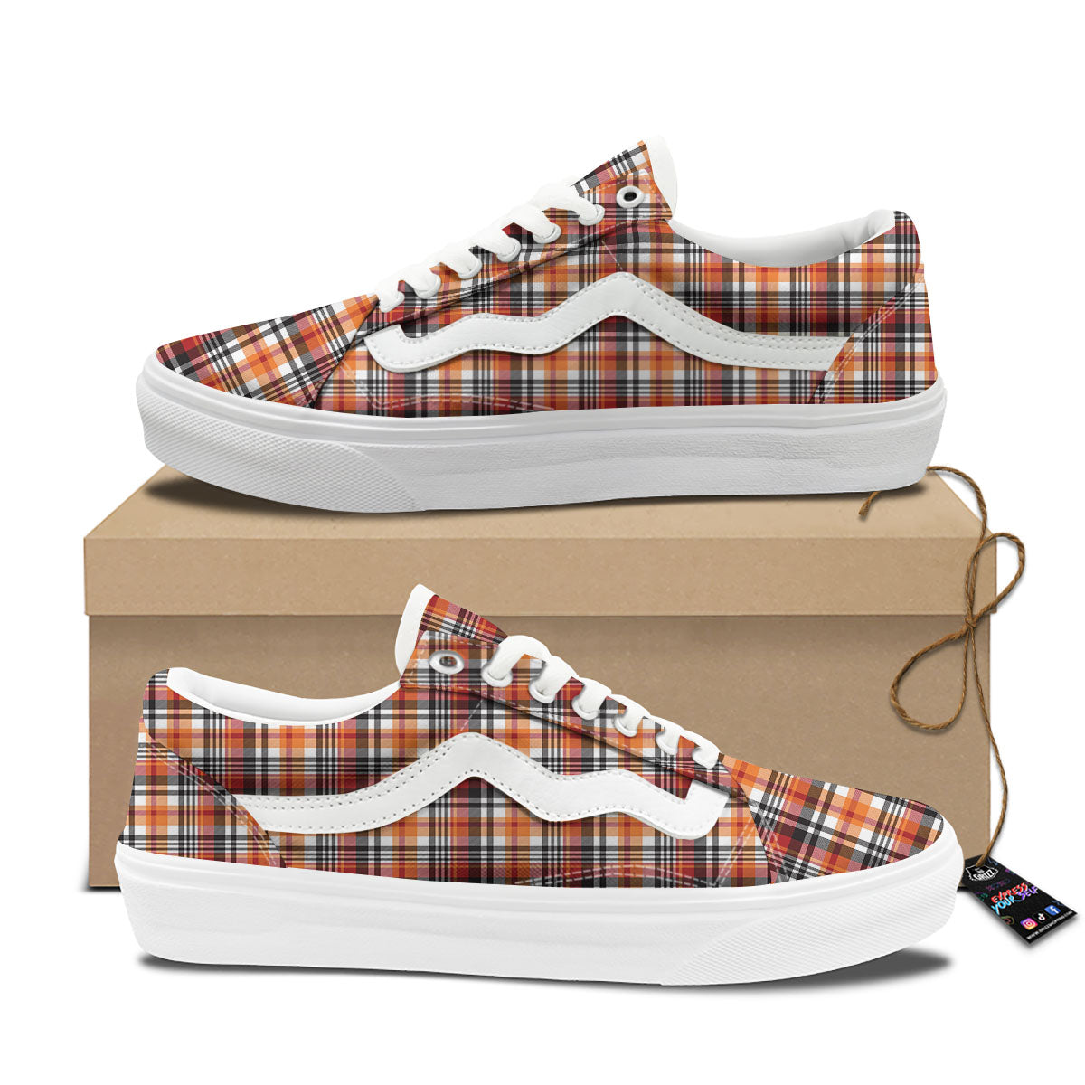 Madras Plaid Black And Orange Print Pattern Skate Shoes-grizzshop