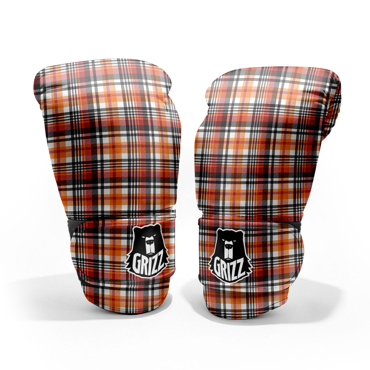 Madras Plaid Black And Orange Print Pattern Pro Boxing Glove