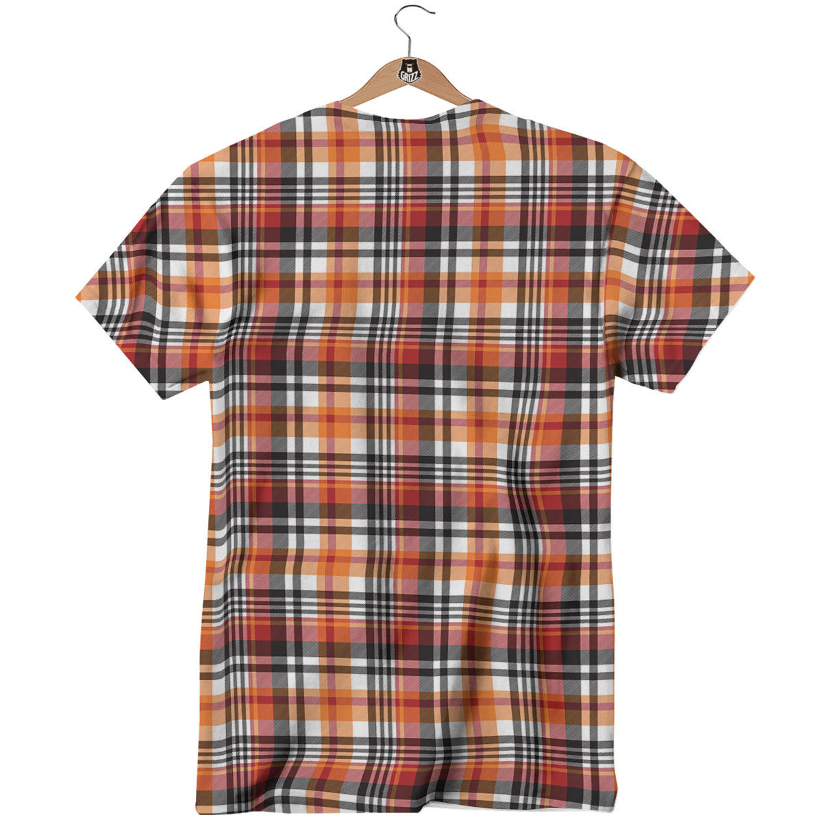 Madras Plaid Black And Orange Print Pattern T-Shirt-grizzshop