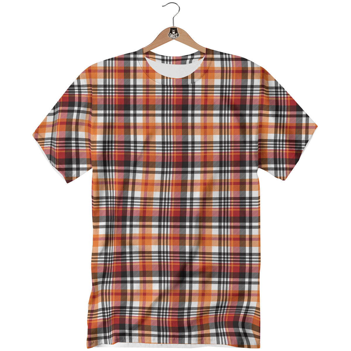 Madras Plaid Black And Orange Print Pattern T-Shirt-grizzshop