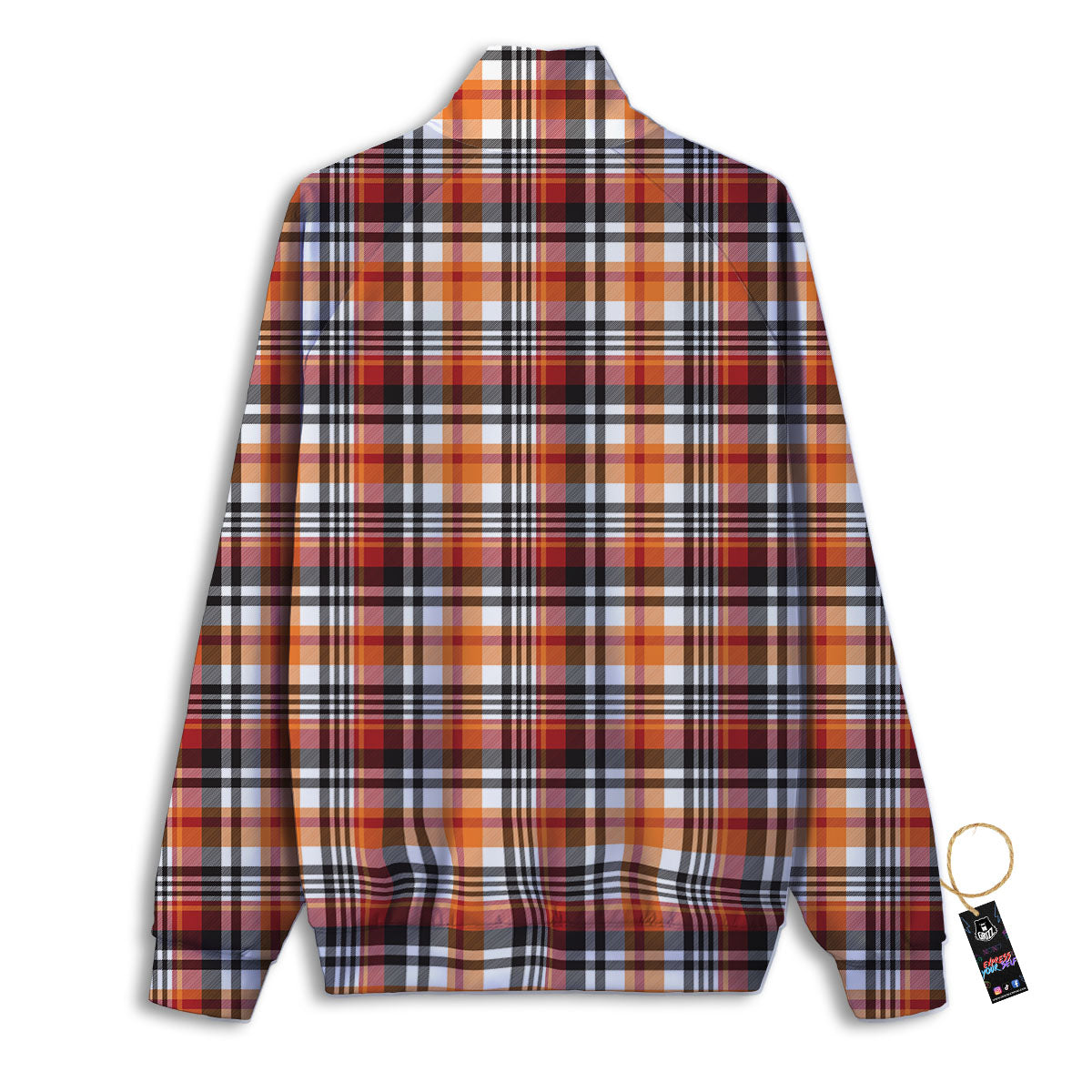 Madras Plaid Black And Orange Print Pattern Track Jacket-grizzshop