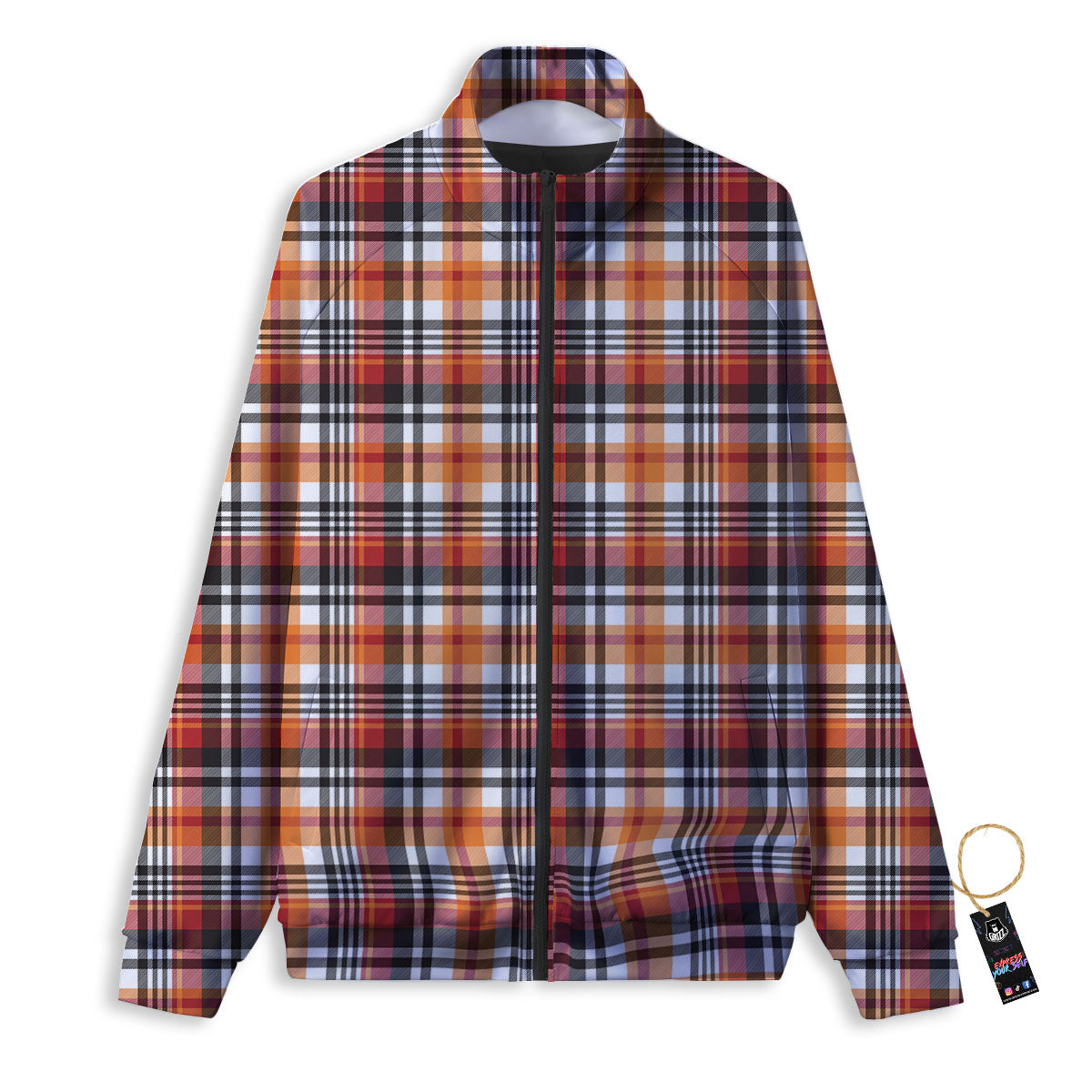 Madras Plaid Black And Orange Print Pattern Track Jacket-grizzshop