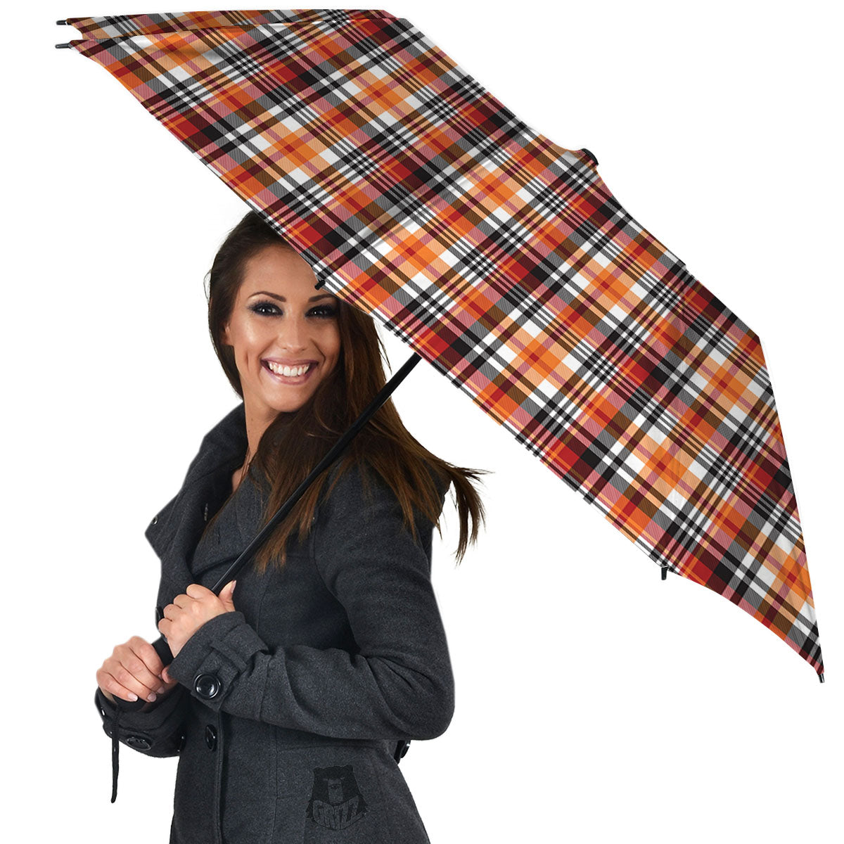 Madras Plaid Black And Orange Print Pattern Umbrella-grizzshop