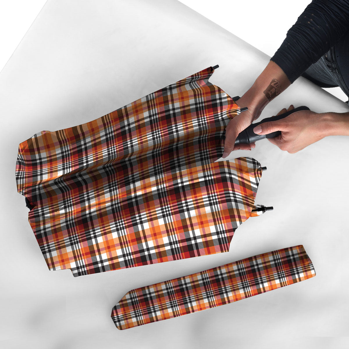 Madras Plaid Black And Orange Print Pattern Umbrella-grizzshop