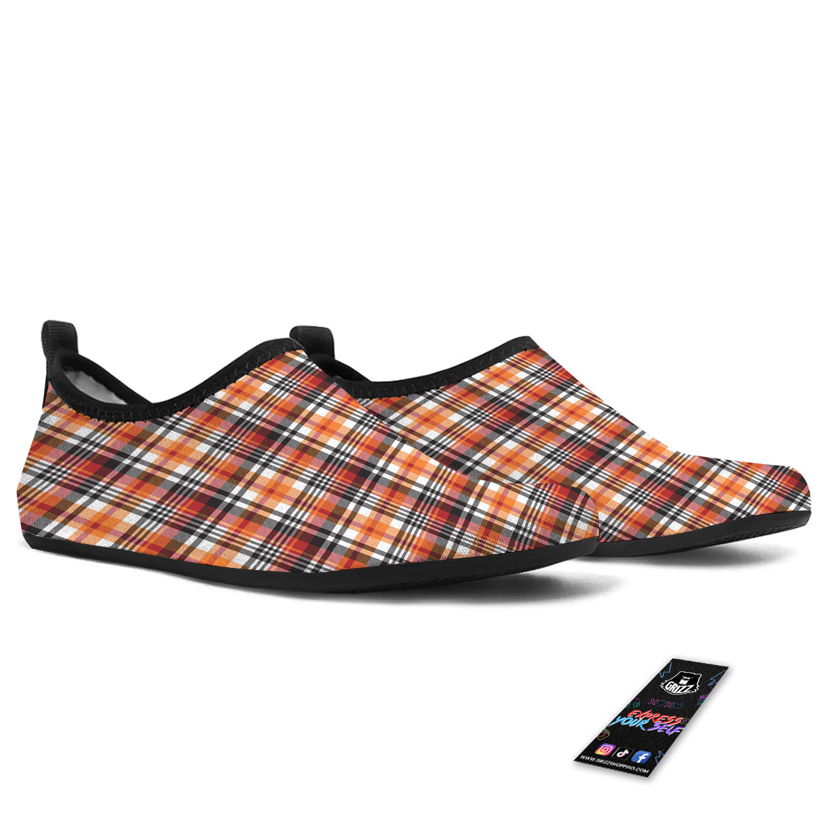 Madras Plaid Black And Orange Print Pattern Water Shoes-grizzshop